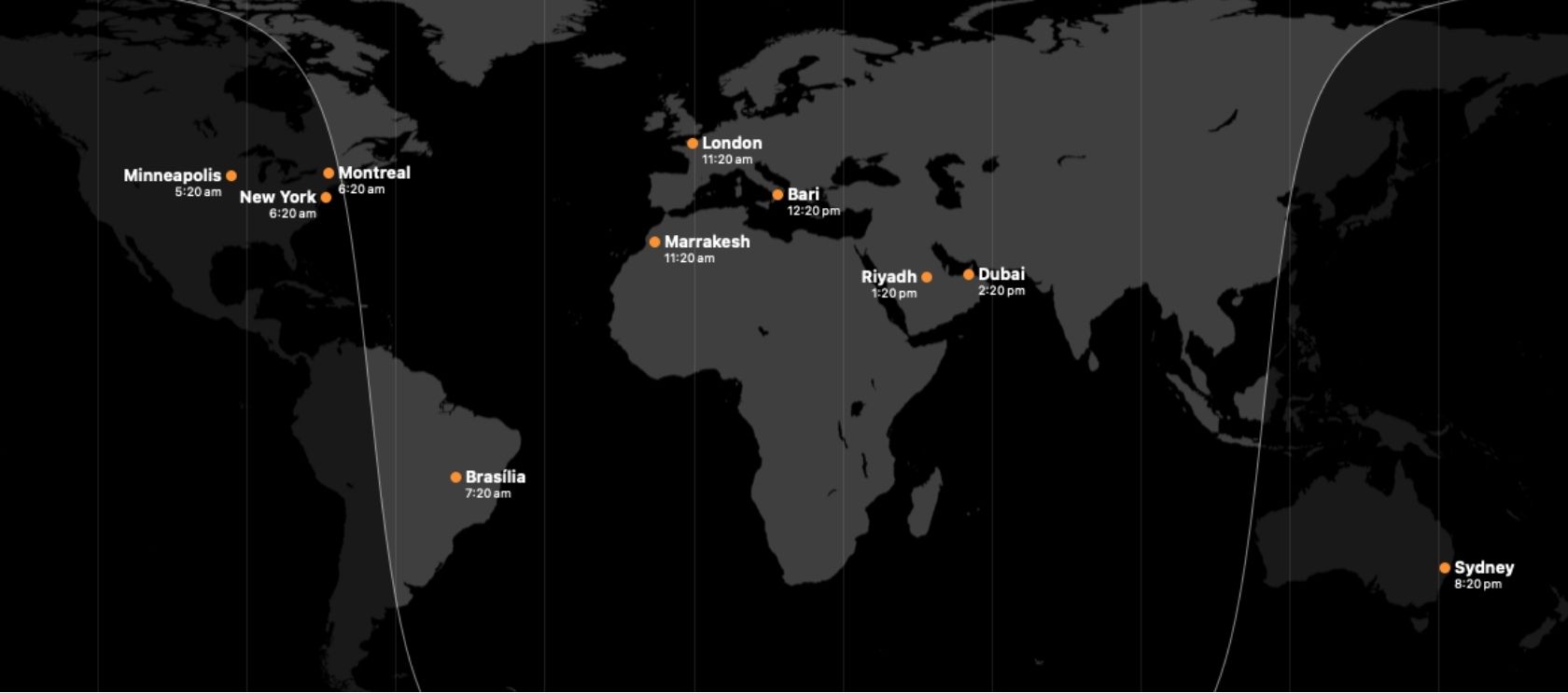 Zone Clock world map showing local times in cities around the globe